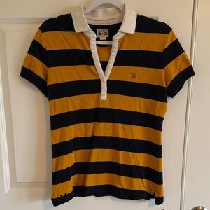 Y2K Vintage Converse One Star Striped Polo Shirt Navy Yellow Size medium